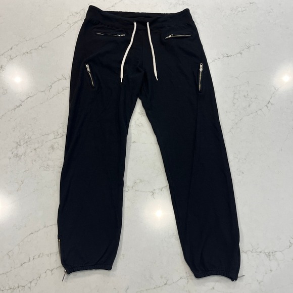 Monrow Pants - MONROW Jogger Sweatpants‎ Womens Large Black Multi Zip Moto Zip Ankle Modern USA